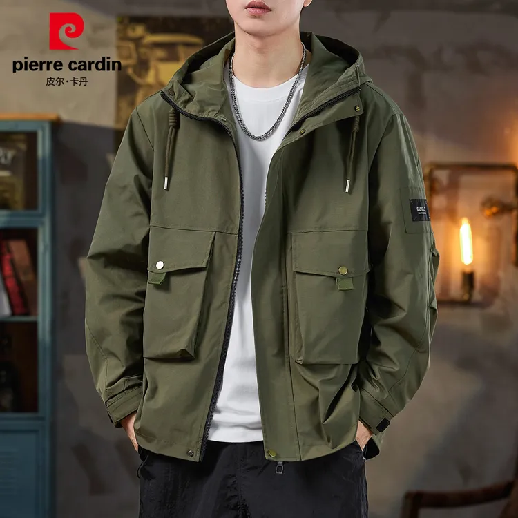 皮尔卡丹男士机能工装夹克秋季新款户外痞帅休闲冲锋衣外套男装