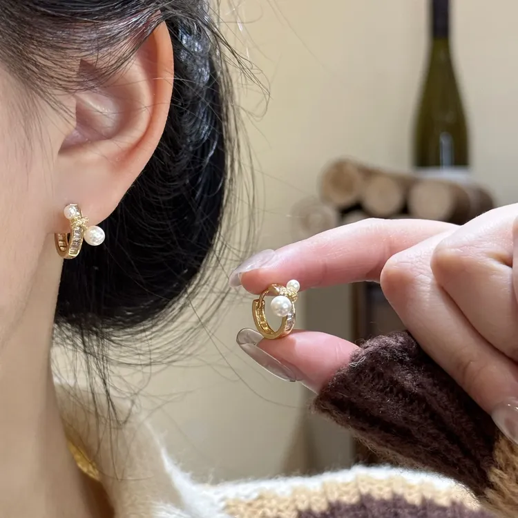 法式轻奢复古珠珠耳扣小众高级气质耳饰A-157