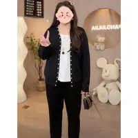 大码假两件针织衫秋季韩系松弛感百搭胖MM宽松显瘦长袖上衣11652