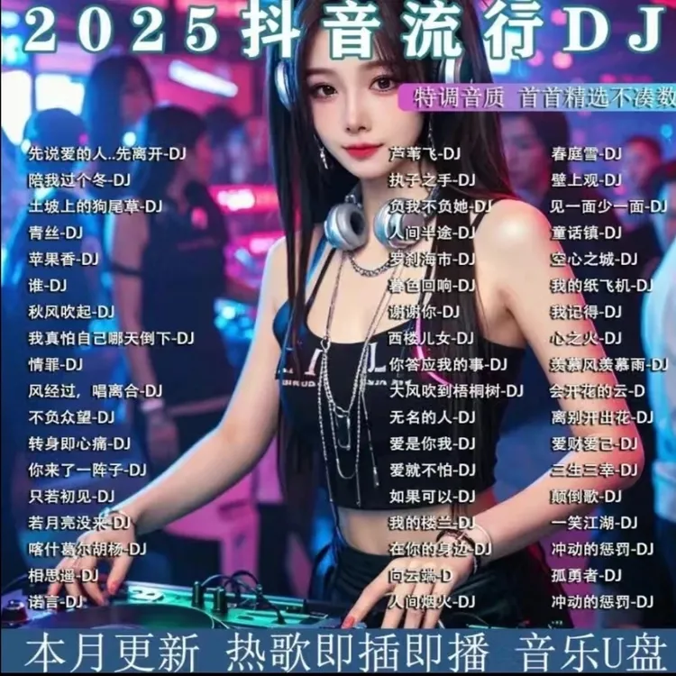 2025最新抖音精选重低音中文DJ舞曲热门新歌无损MP3/4车载音乐U盘