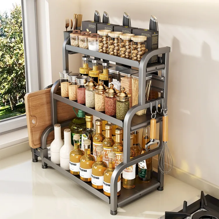 家用厨房置物架不锈刀架筷子调味用品收纳架台面多层调料架收纳架