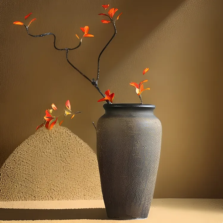 【默认无孔/备注可免费打孔】新中式复古陶瓷花盆落地花瓶粗陶水培