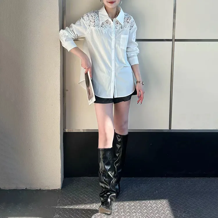 法式浪漫镂空蕾丝宽松百搭长袖衬衫女539-7103