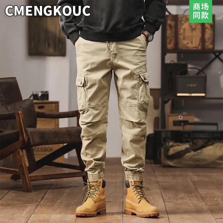 川蒙口川免烫工装裤春秋季新款休闲裤时尚百搭束脚裤潮流日系男装