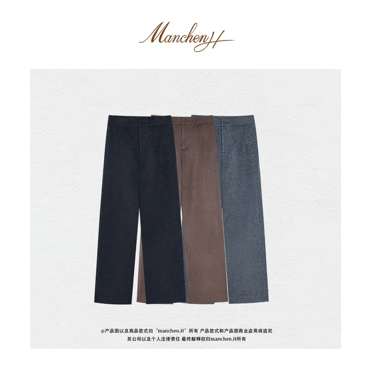 曼辰manchenh"高定国王长腿裤"重磅丝羊毛呢全立裁高端垂感西裤