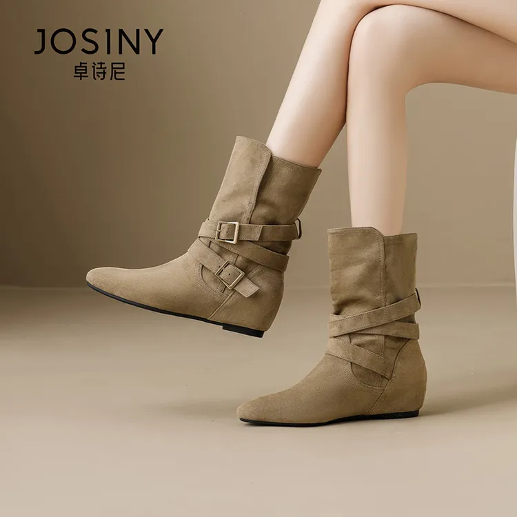 卓诗尼复古美拉德马丁堆堆靴女2025年冬季新款时尚西部尖头瘦瘦靴