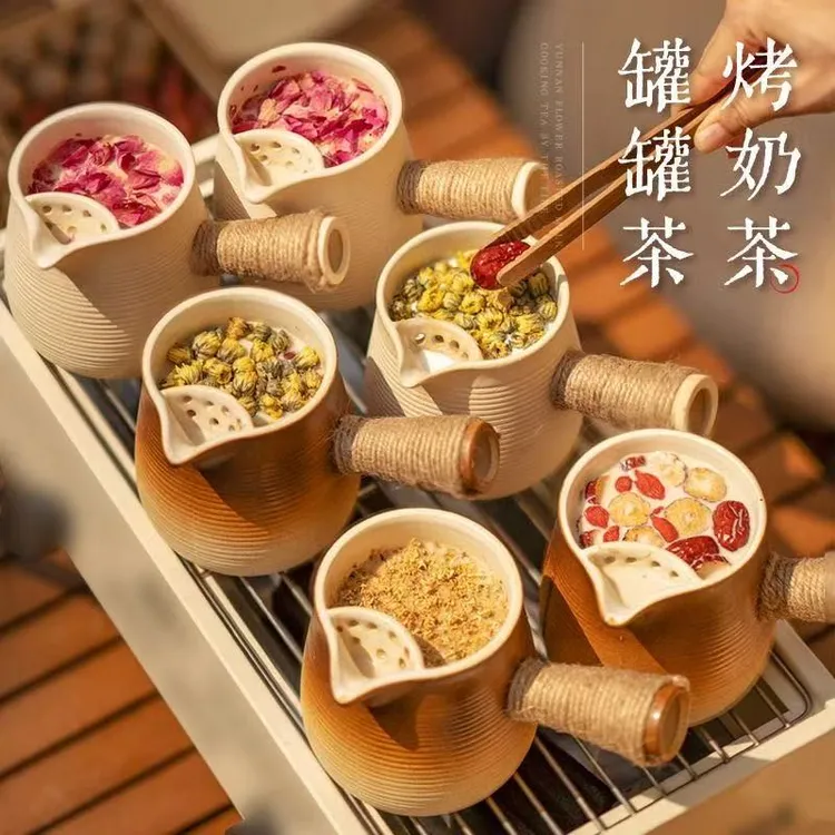 明火干烧烤奶罐大壶侧把煮茶旅行围炉专用套装陶壶大容量家用带盖