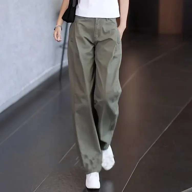 拉夏贝尔时尚显瘦工装裤女2025春秋季新款高腰宽松百搭休闲阔腿裤