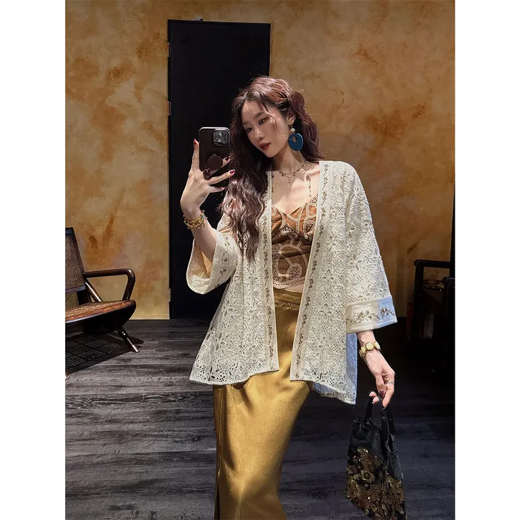 三吉黑花【花酒令】新中式炒色蕾丝早秋季外套女国风独特超好看潮