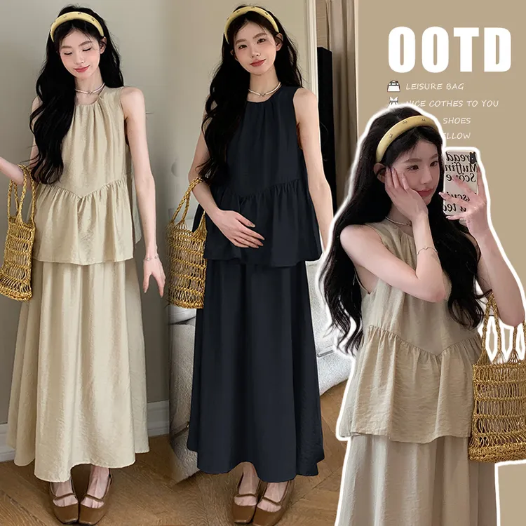 简约时髦孕妇套装夏装新款洋气韩版时尚宽松慵懒风上衣舒适半身裙