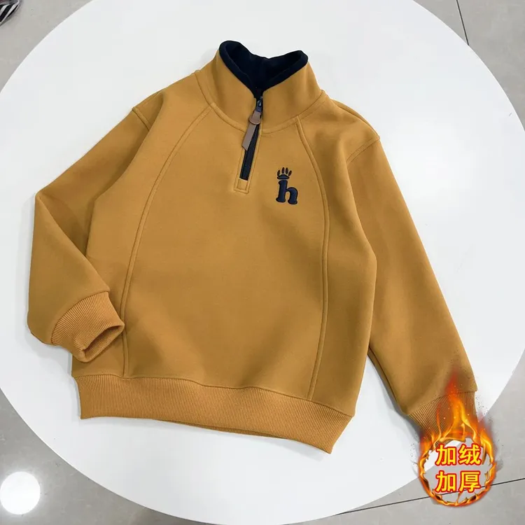 【加绒】双面慕斯绒半拉链加绒卫衣冬季新款保暖儿童衣服校服神器