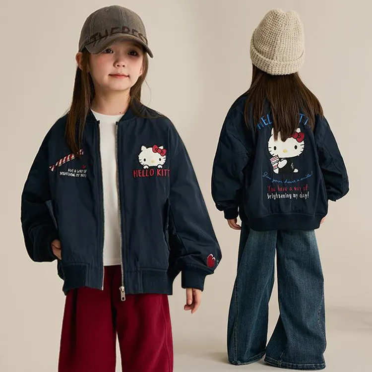 2025新款6-12岁15岁女童夹克外套春秋新款HelloKitty刺绣棒球服潮