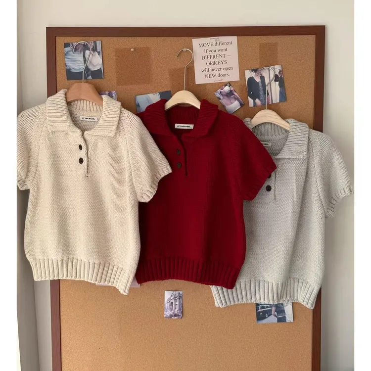 韩系百搭叠穿POLO领短袖毛衣