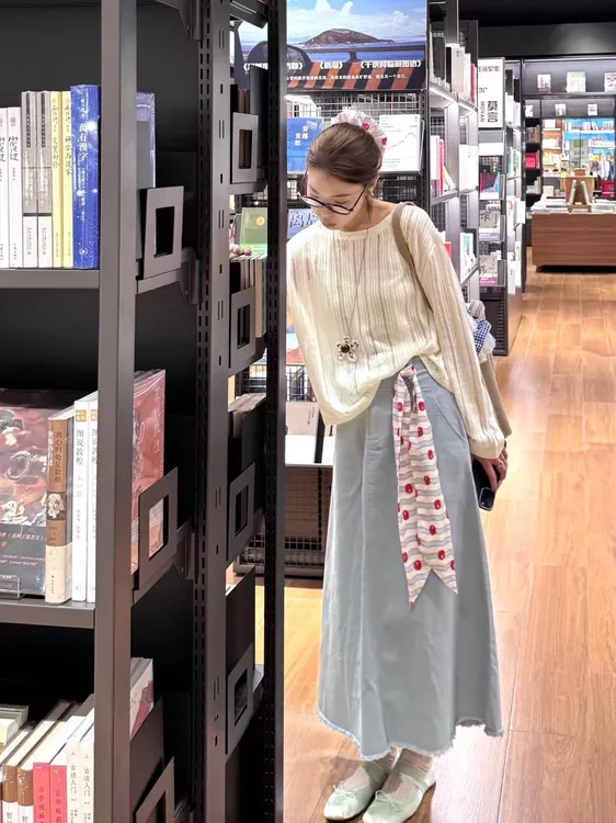 2025夏季新款韩系黄色后背镂空长袖冰丝针织防晒罩衫女百搭半身裙