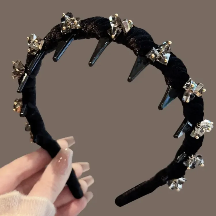 高颅顶奢华水晶丝绒波浪发箍秋冬高级感头箍轻奢气质发饰显发量