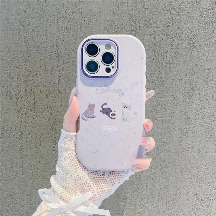 适用苹果17/16可爱泼墨小猫手机壳小米15/14全包华为pura80/70软