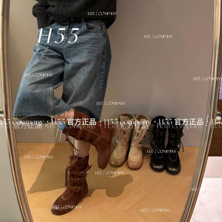 H55女鞋高地猎鸭靴加绒加厚复古美拉德风百搭时尚靴子63-3010-RD