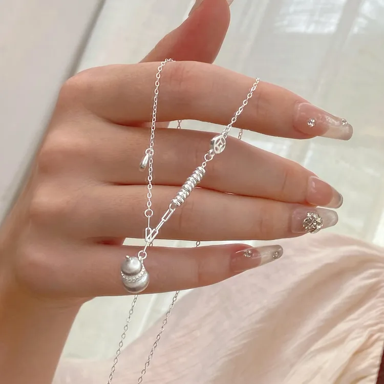 坠链均足银  新潮国风拉丝葫芦盘缠项链设计感钱币福禄套链