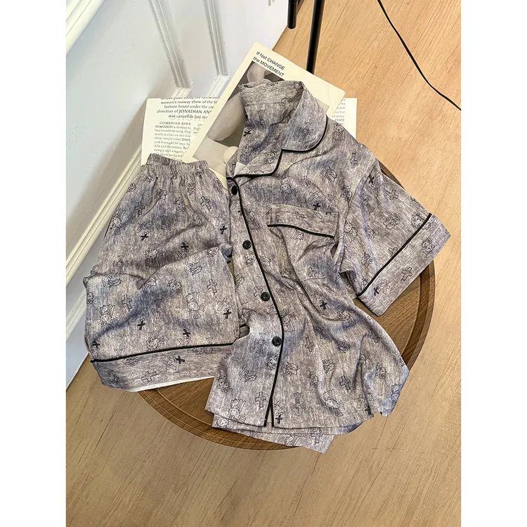 可爱恶魔Kitty睡衣女款夏季冰丝夏天短袖短裤薄款家居服时尚套装