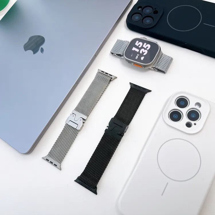 适用苹果全系列手表表带官方同款降落伞米兰尼斯新款不锈钢表带BH