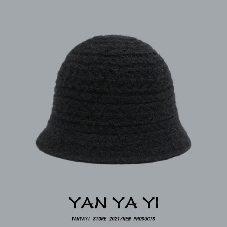 2025秋冬新款毛线针织渔夫帽子女显脸小水桶帽日系简约保暖盆帽潮