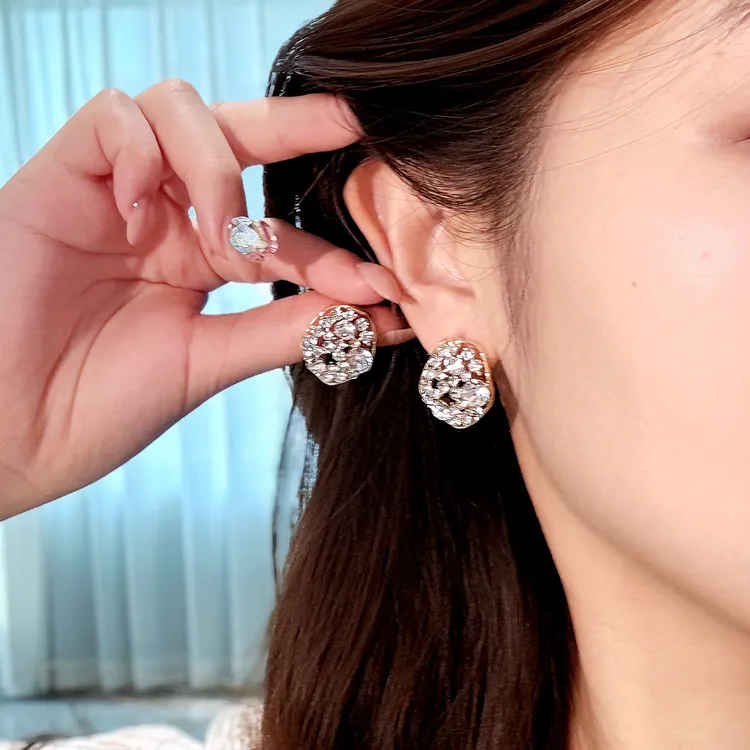 铜合金锆石耳饰 气质轻奢百搭爆闪优雅耳饰精致网红款925银针
