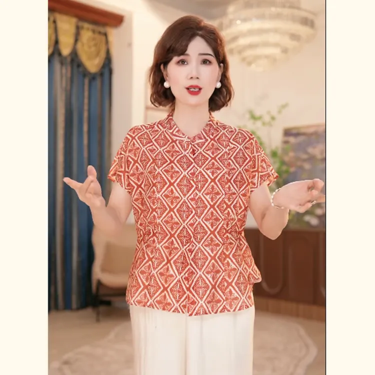 2025新款妈妈装夏季时尚气质中年女装宽松新中式小衫套装