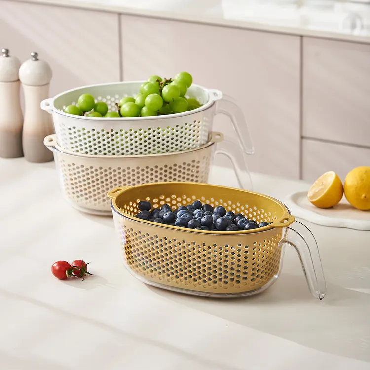 洗水果沥水篮椭圆形厨房洗水果淘菜滤水筐水槽大号双层厚实隔水篮