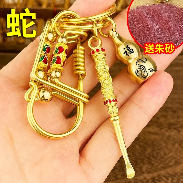 纯手工黄铜小鸟钥匙扣十二生肖朱砂葫芦耳勺精美纯铜挂饰。