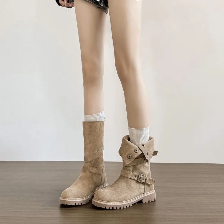 41-43平底美拉德马丁靴女秋冬中筒两穿西部短靴大码靴子