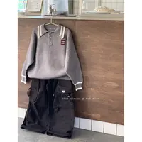 v5216-贴标翻领毛衣+V5184-贴标工装裤