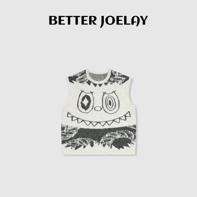 BETTER JOELAY-【大眼萌怪​】含羊毛时尚针织马甲个性慵懒LL6191