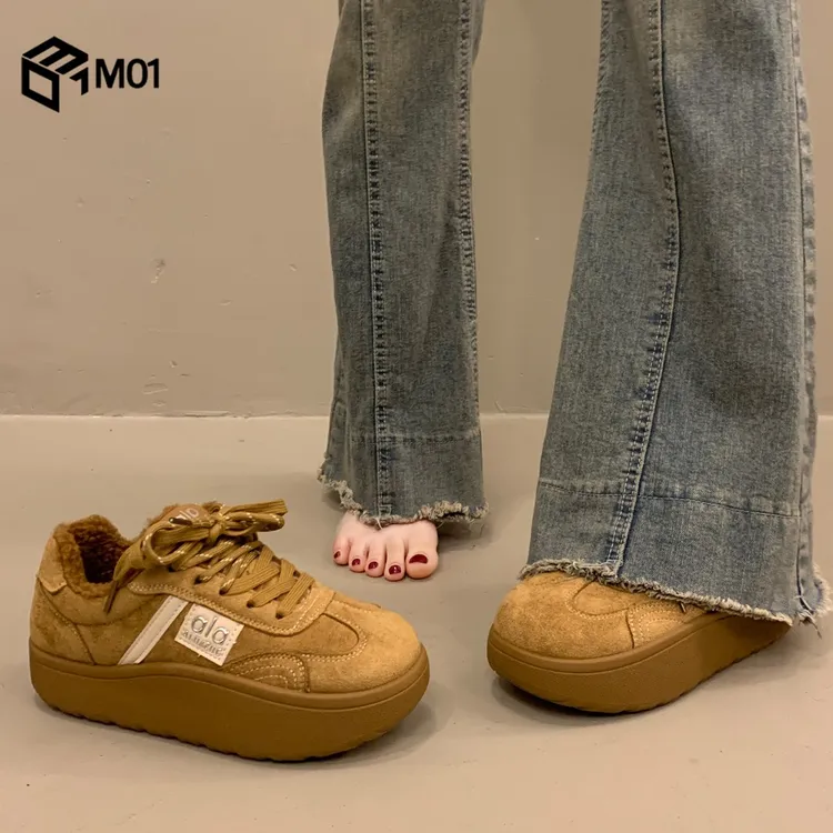 M01加绒小众厚底板鞋女百搭德训鞋新款爆款秋冬季运动休闲面包鞋