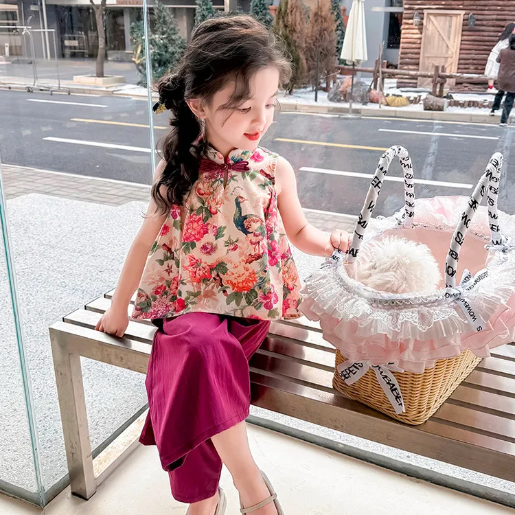 女童夏装套装碎花唐装汉服夏季女宝宝中国风两件套衣服2025新款
