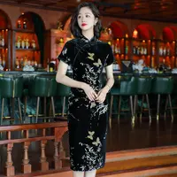 复古中国风新款优雅气质丝绒烧花日常改良旗袍24276