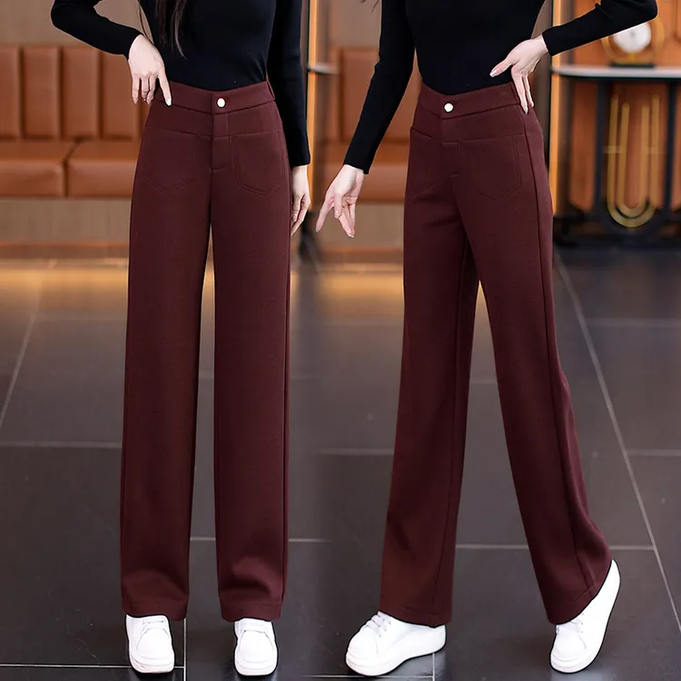 毛呢加厚阔腿裤女2024秋冬季新款爆款高腰显瘦窄版休闲女裤直筒裤