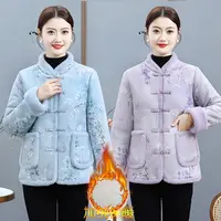 2024冬季新款加绒加棉新中式棉衣中国风盘扣保暖棉服短款小花袄女