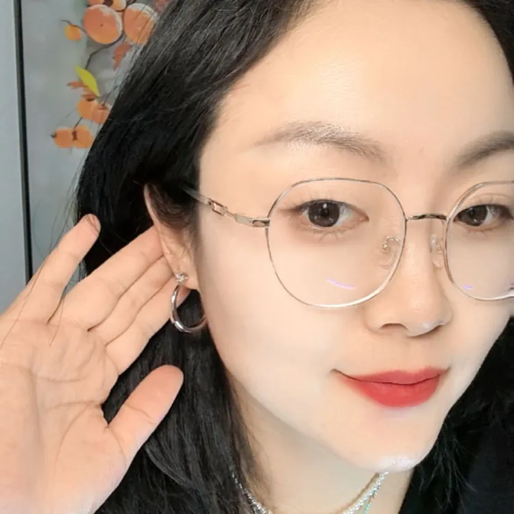 925银耳饰 平光镜多边形镜框透明女款一颗钻银针耳圈潮流