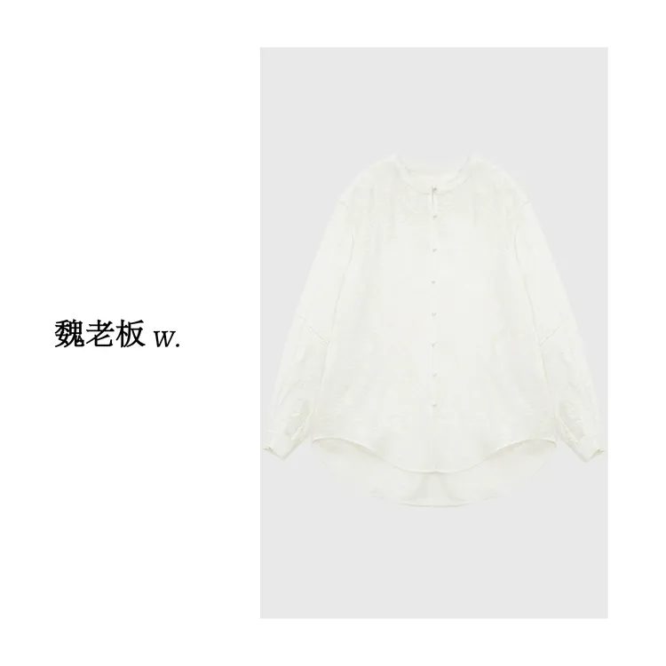W.Diva【赤柱斜阳】夏季极简提花烧花工艺长袖衬衫小衫女51S081410