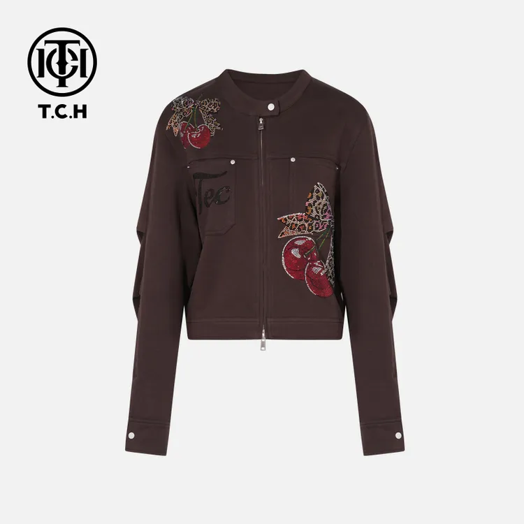 TCH私服烫钻工艺时尚休闲百搭秋款拉链衫女T75C17E1008轻奢tch