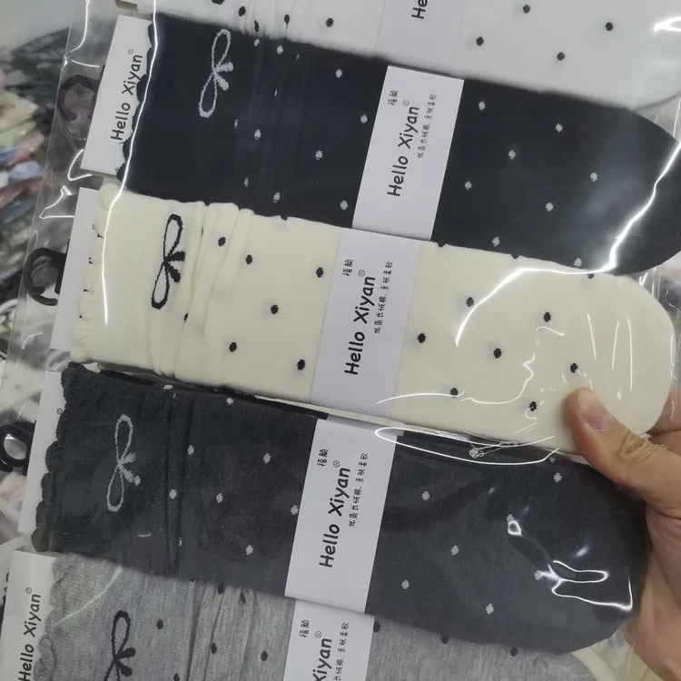 极简风夏季白色波点中筒袜性感日式薄款靴子袜子黑色女袜黑白女士