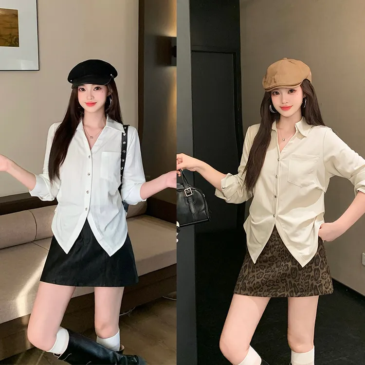 2025秋季大码女装新款长袖衬衫别致小衫通勤显瘦衬衣3766