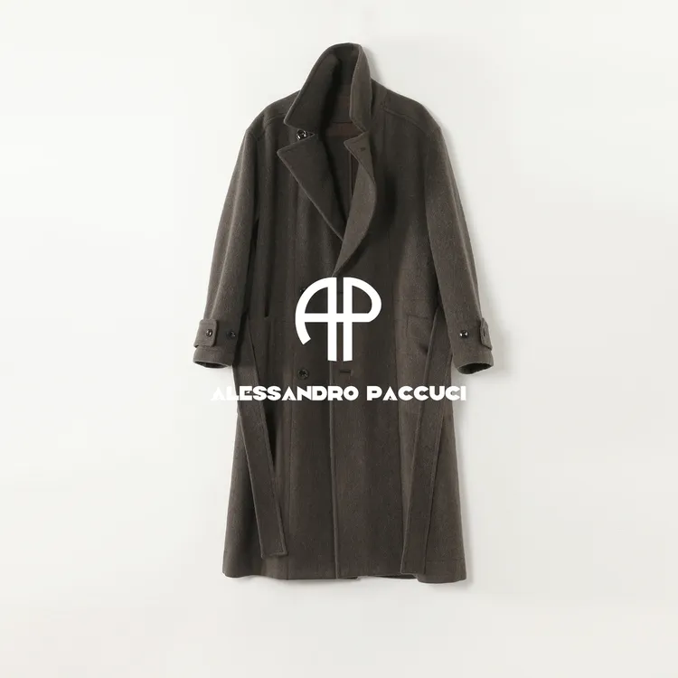 AP洛哥54037DY【雅致】黑标/绵羊毛+羊驼毛翻驳领腰带气质长款大衣