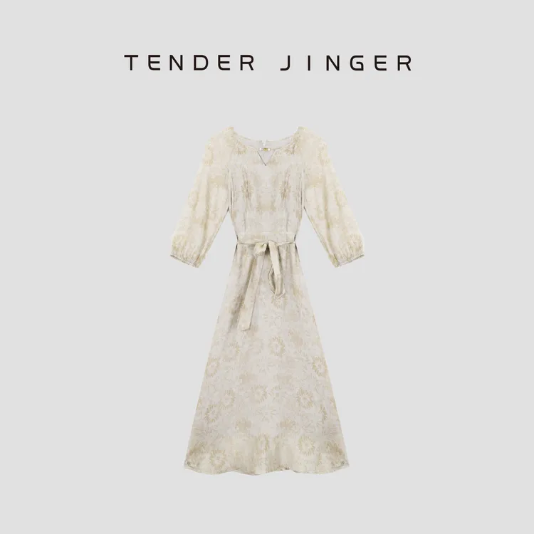 Tender Jinger【黑标】天丝亚麻印花连衣裙T53TG30556