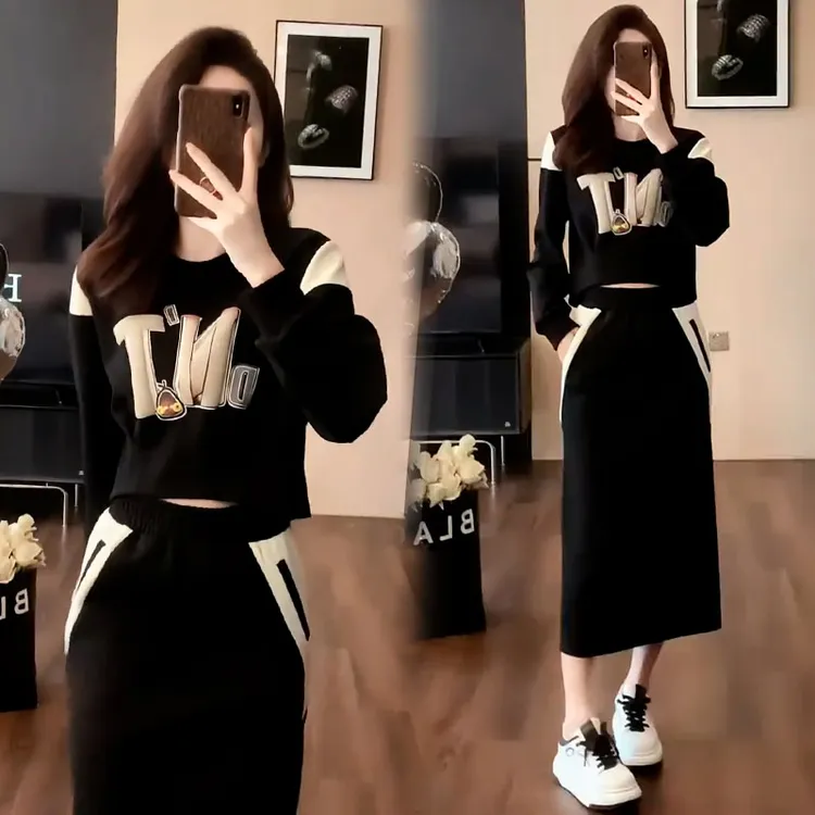 时尚休闲运动服套装女2025年春秋新款小个子洋气卫衣半身裙两件套