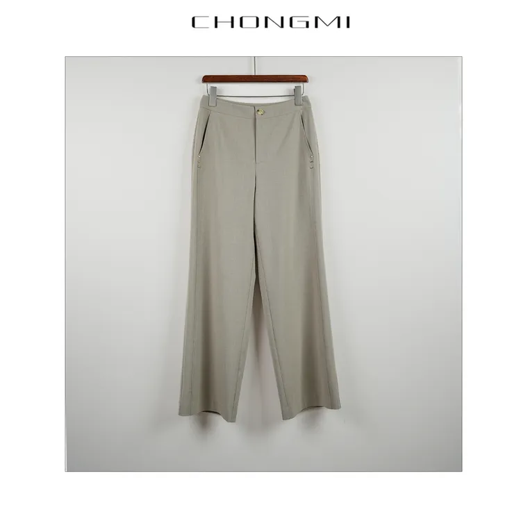 燕麦色中腰直筒休闲裤女2025夏季新款显瘦休闲风阔腿裤长裤女装W