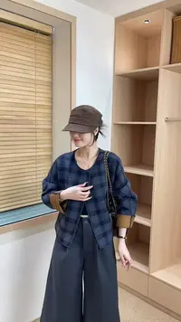 917格子常规款宽袖立领短外套