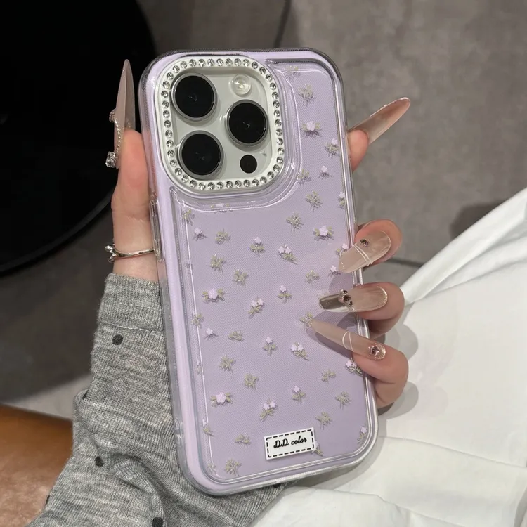 ins高颜值碎花紫色适用iPhone16手机壳14苹果15promax女13/12防摔