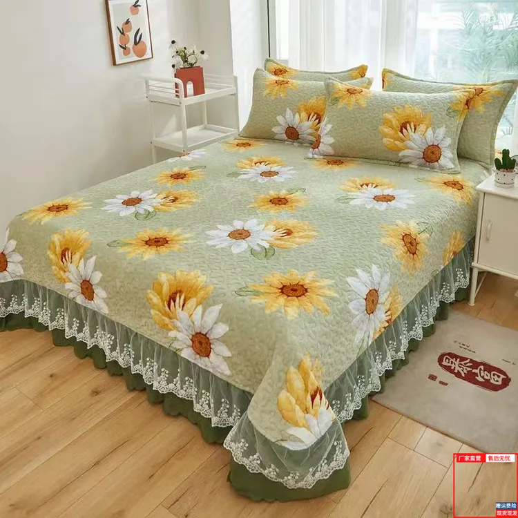 直播爆款牛奶绒床盖双层蕾丝床裙床单三件套加厚防滑榻榻米床罩