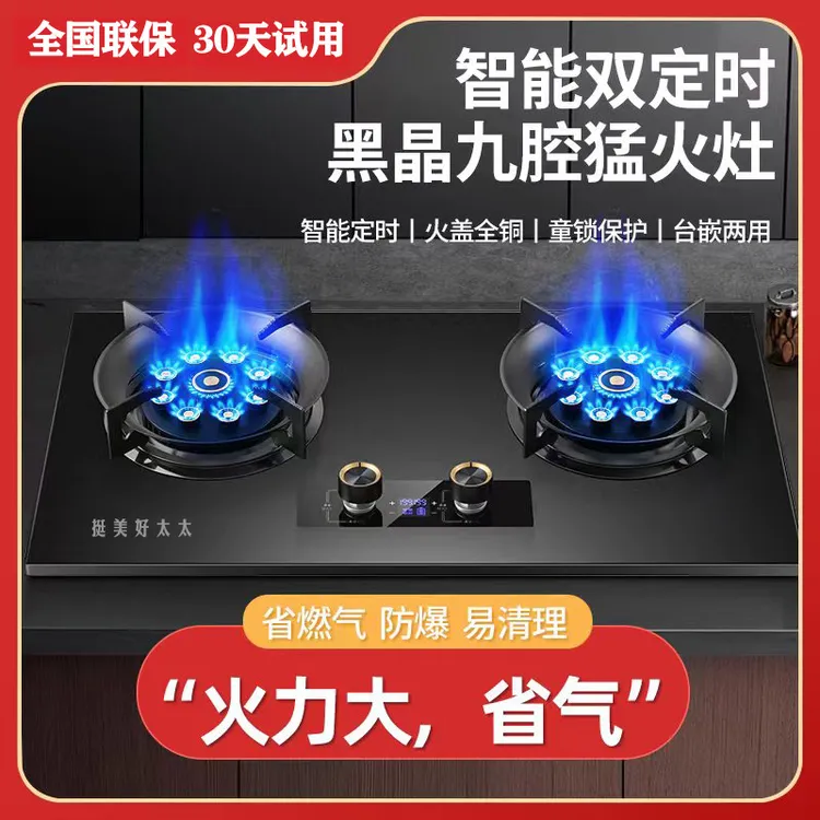 网红家用九腔直喷猛火灶双灶天然气液化气智能定时燃气灶具